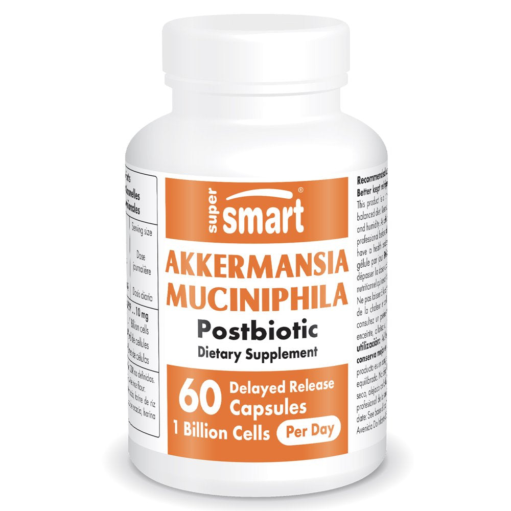 Supersmart - Akkermansia Muciniphila Postbiotic 1 Billion Non-Living Cells per Day (Maximum Strength) - GLP-1, Digestive & Gut Health Supplement | Non-Gmo & Gluten Free - 60 Delayed Release Capsules