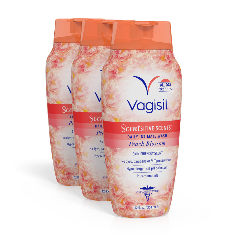 Vagisil Sensitive Scents Feminine Wash, Peach Blossom Scent, 12 Oz, 3 Pack