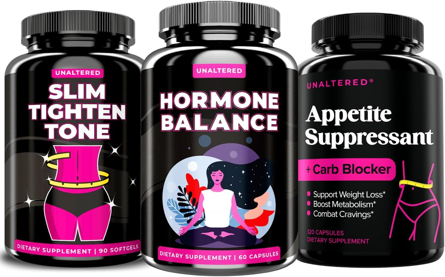 UNALTERED Belly Fat Burner, Hormone Balance, & Appetite Suppressant - Weight Loss & Wellness Bundle for Women - 1 Month Supply