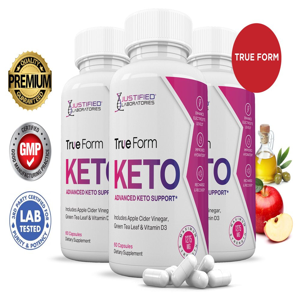 (3 Pack) True Form Keto ACV Pills 1275Mg Alternative to Gummies Dietary Supplement 180 Capsules