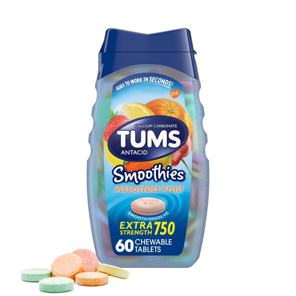 Tums Smoothies Assorted Fruit Extra Strength Antacids, 60 Ct