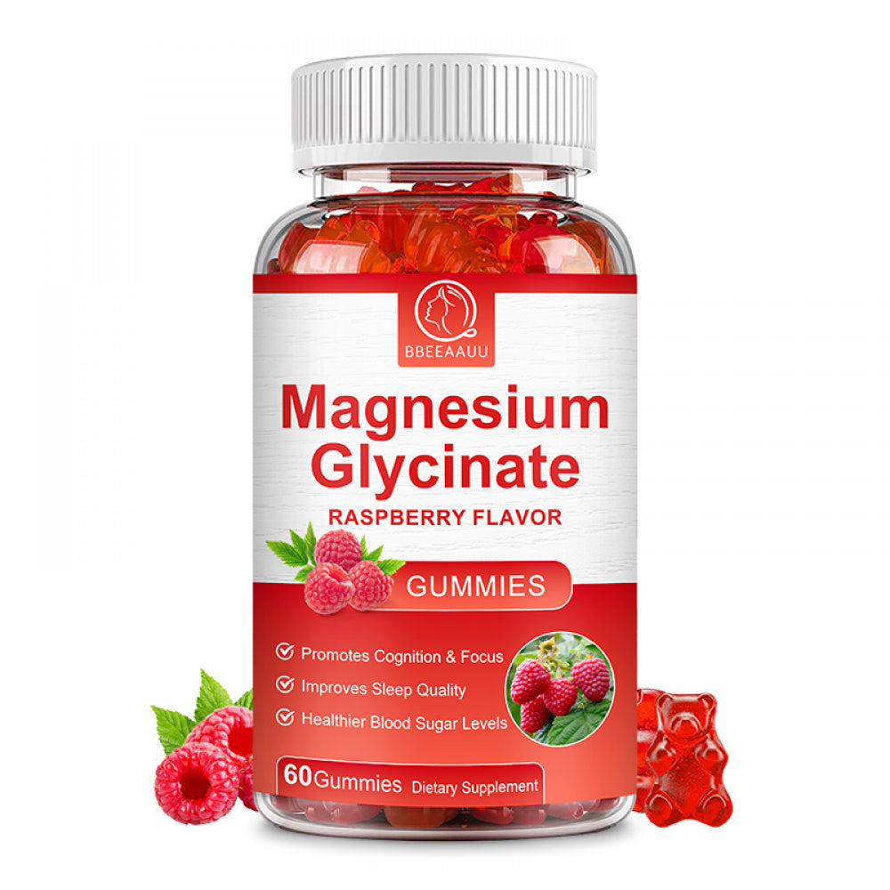 BBEEAAUU Magnesium Glycinate Gummies 500Mg - Magnesium Supplement for Calm Mood, Stress Relief & Heart Health - Gluten Free & Vegan - 60 Gummies