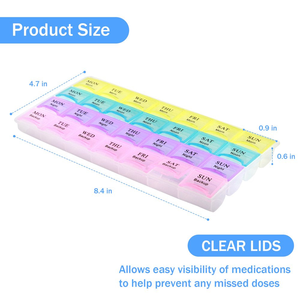 UUGEE Weekly Pill Organizer 4 Times a Day Portable 7 Day Medication Box