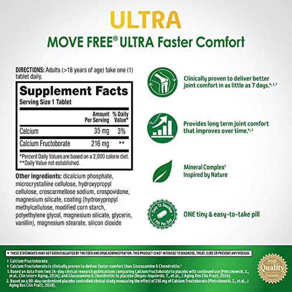 Calcium Fructoborate - Move Free Ultra Faster Comfort Joint Support Tablets (30 Count in a Box), for Clinically Proven Joint Comfort, 1 Tiny Pill per Day, Mineral Complex