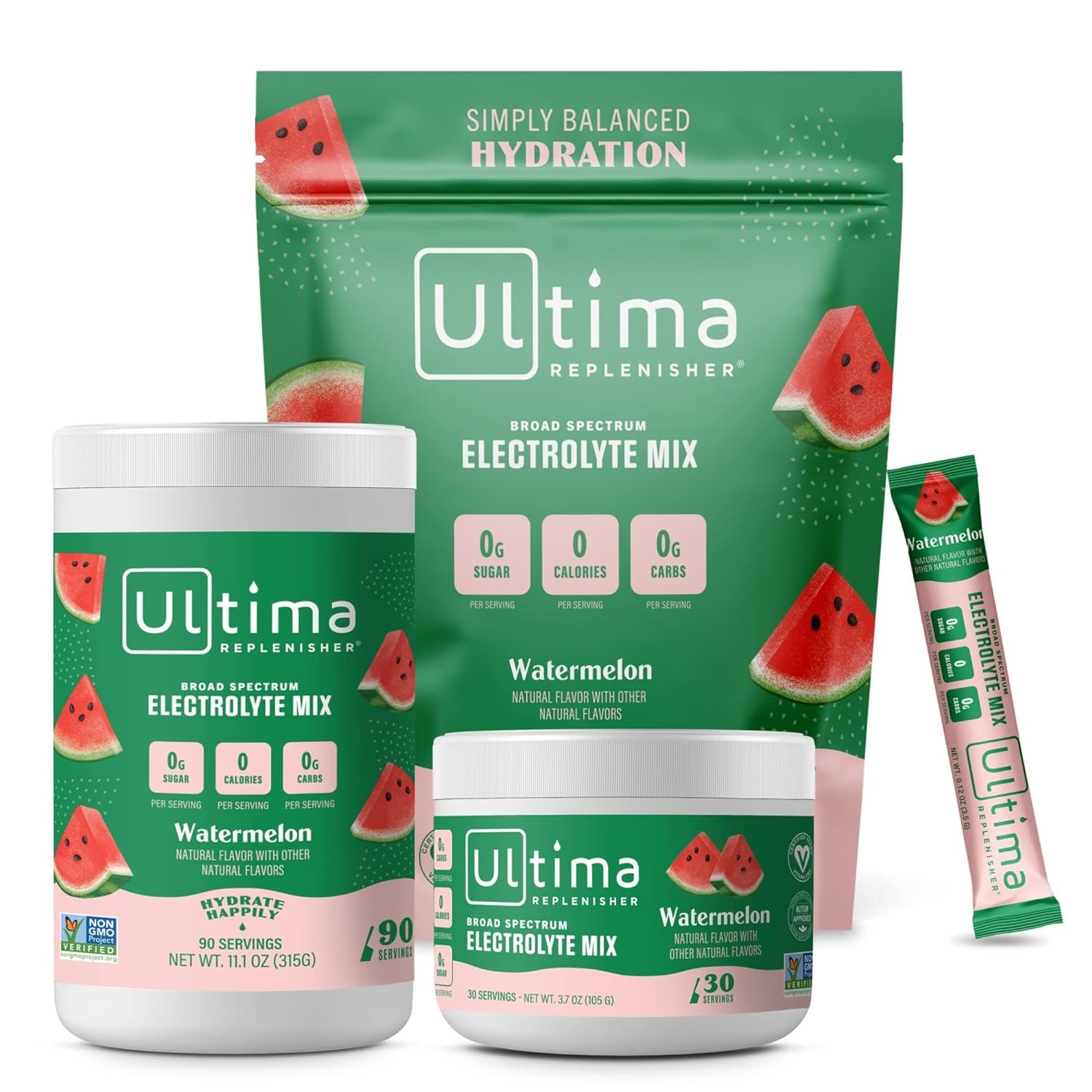 Ultima Replenisher Hydration Electrolyte Powder- Keto & Sugar Free- at Home & on the Go Convenience Bundle- Feel Replenished, Revitalized- Watermelon, 30 Serving Canister & 20 Serving Pouch​…