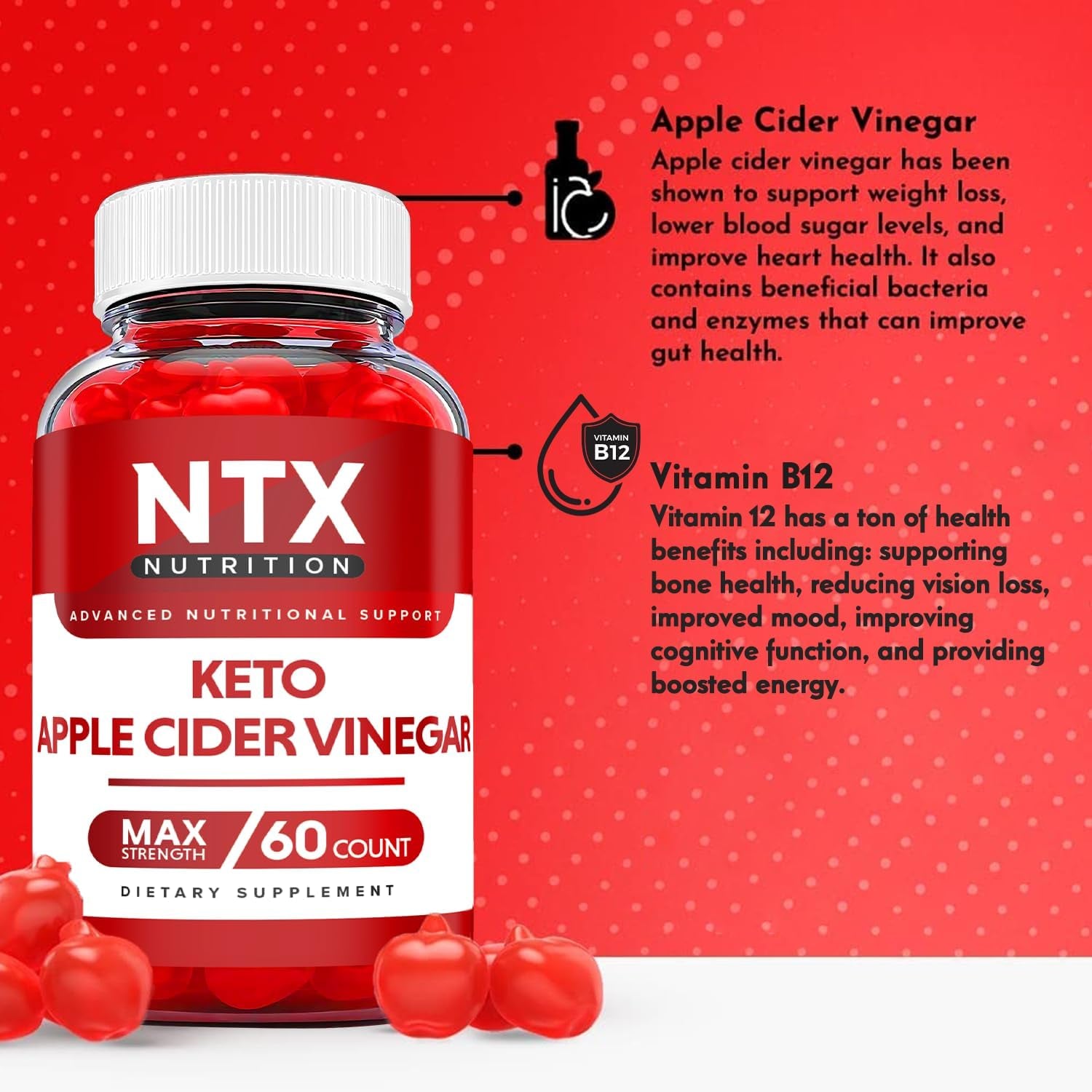 (3 Pack) NTX Keto Gummies - NTX Gummies with Apple Cider Vinegar, Vitamin B12 - NTX Keto ACV , NTX Keto ACV Gummies Advanced Formula Supplement Gummies with ACV180 Gummies)