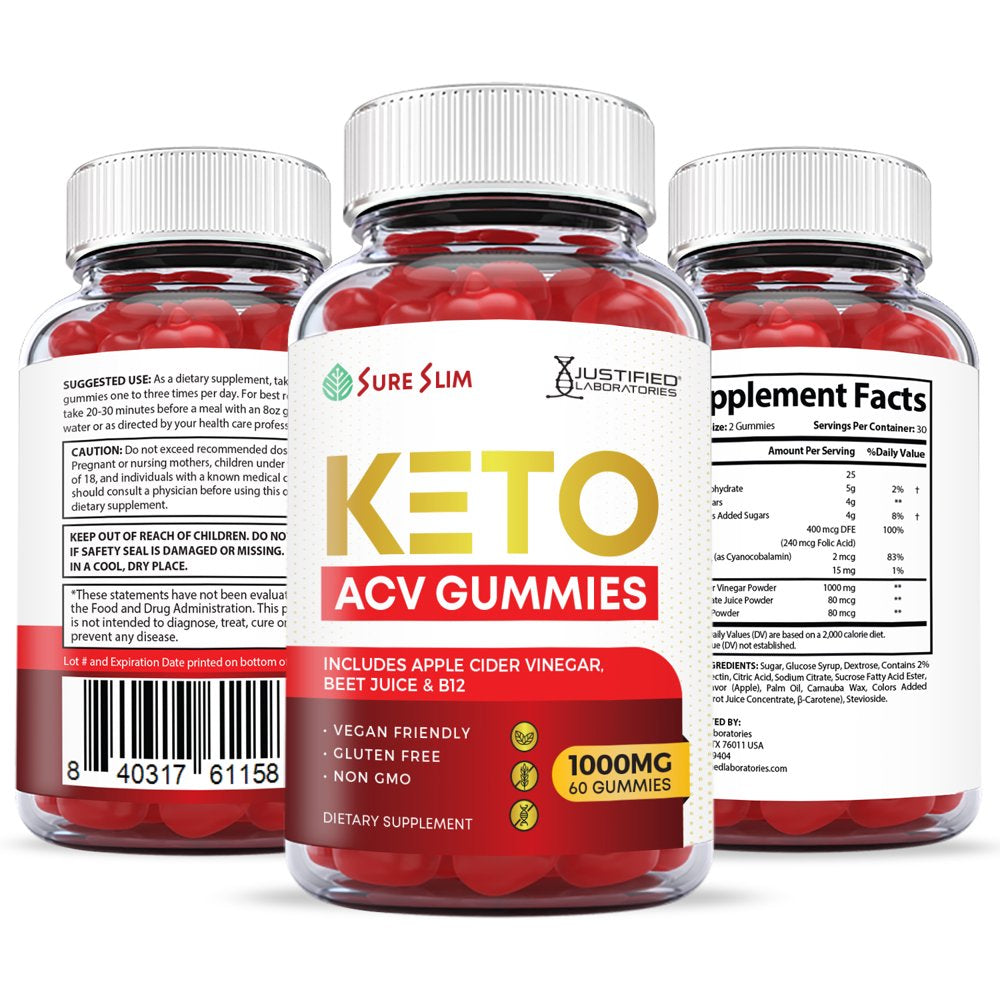 (5 Pack) Sure Slim Keto ACV Gummies 1000MG Dietary Supplement 300 Gummys