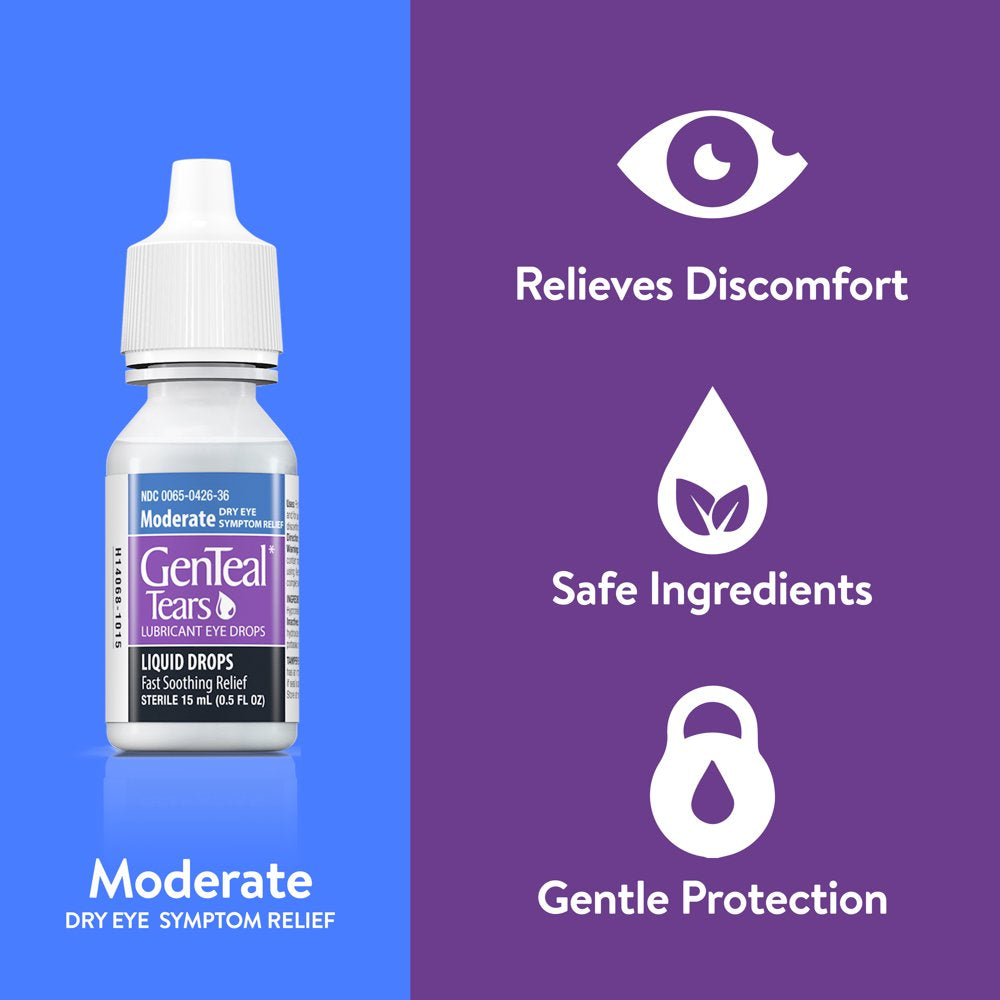 Genteal Tears Moderate Lubricant Eye Drops for Dry Eye Symptom Relief, 15Ml