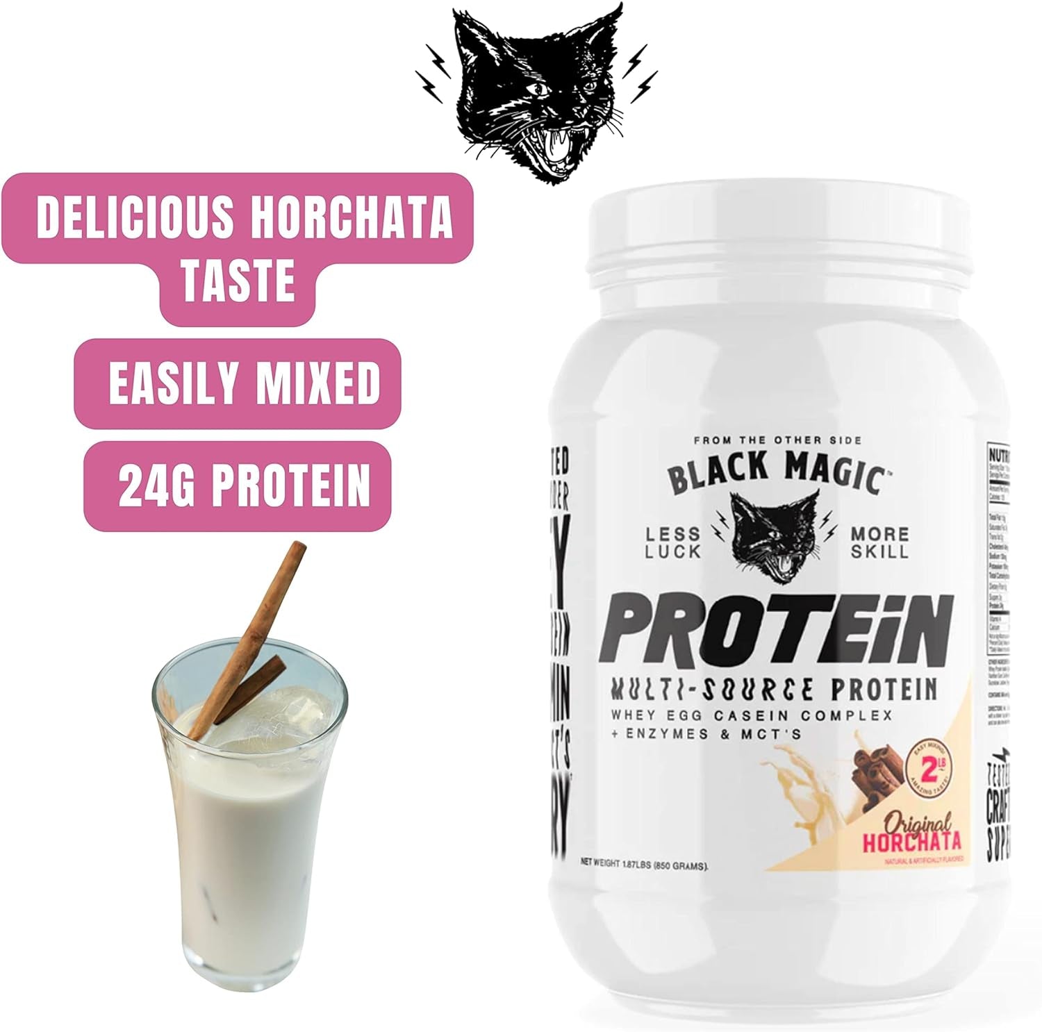 Worldwide Nutrition Bundle, 2 Items: Black Magic Multi-Source Casein Protein Powder - Muscle Gain with Whey, Micellar Casein, Mcts & Enzymes - Original Horchata Flavor - 2 LB & Multi-Purpose Keychain