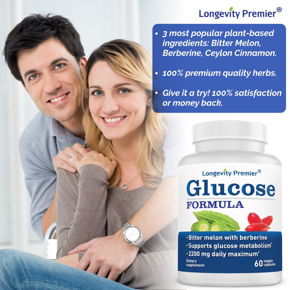 Longevity Glucose Formula - Boost Glucose Metabolism. - Natural Bitter Melon & Berberine Blend. 60 V-Caps