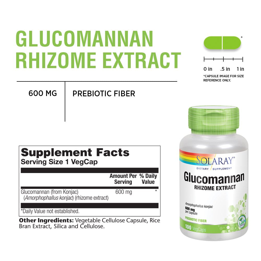 Solaray Glucomannan Rhizome Extract 600 Mg | Healthy Regularity, Blood Sugar & Appetite Support | 100 Serv | 100 Vegcaps