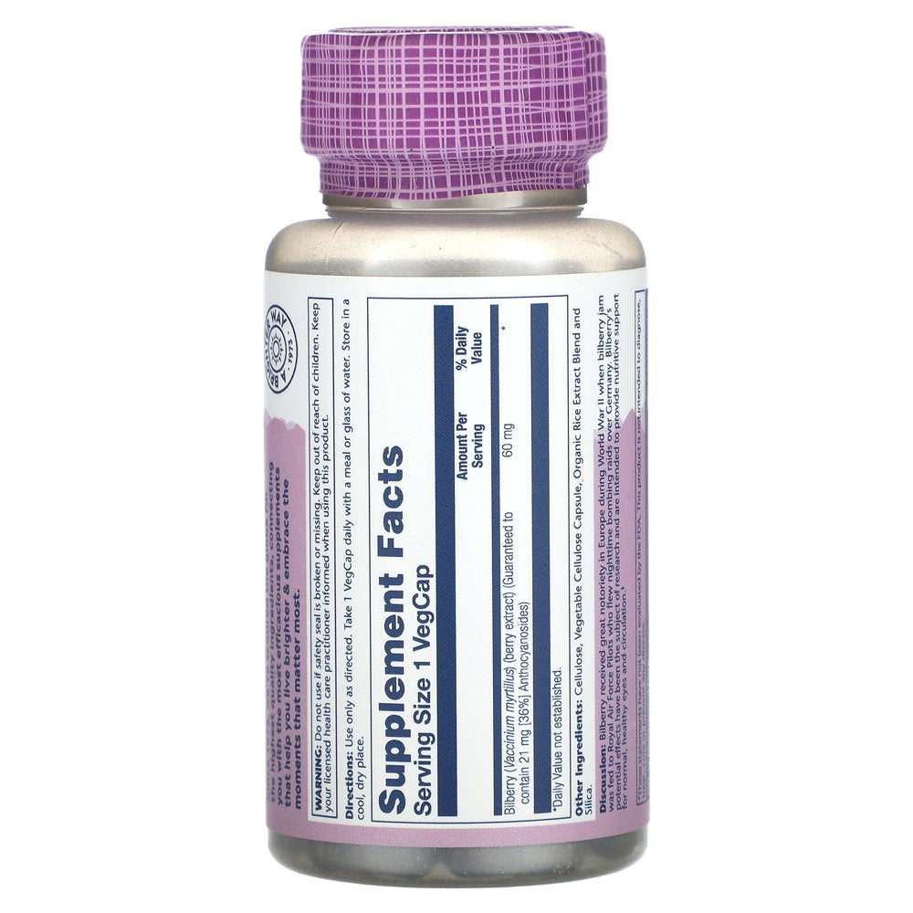 Solaray Bilberry Berry Extract 60 Mg | Powerful Antioxidant | Healthy Vision & Circulation Support | 60 Vegcaps