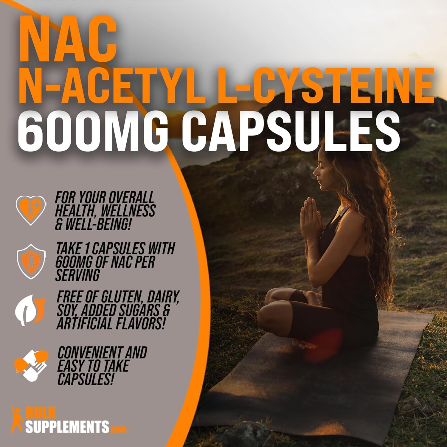 BULKSUPPLEMENTS.COM N-Acetyl L-Cysteine Capsules - N-Acetyl Cysteine 600Mg, NAC Supplement - 600Mg per Capsule, Gluten Free - 1 NAC Capsule per Serving, 360 Capsules (Pack of 1)