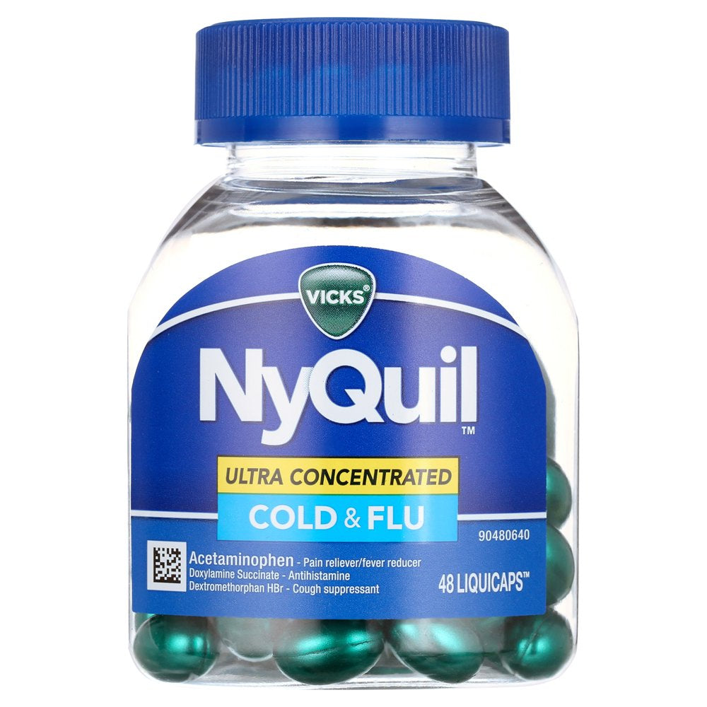 Vicks Nyquil Ultra Concentrated Liquicaps, Over-The-Counter Medicine for Cold, Cough & Flu, 48 Ct