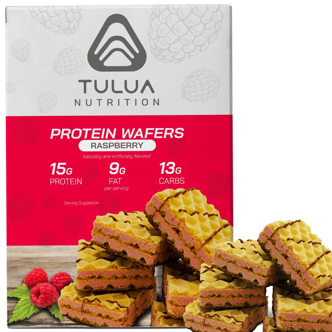 Tulua Nutrition High Protein Wafer Bars, Low Sugar, Low Fat, Low Carb Dessert, Healthy Snack, 2 Wafers per Serving, 20 Servings per Purchase (4 Boxes) (Raspberry)