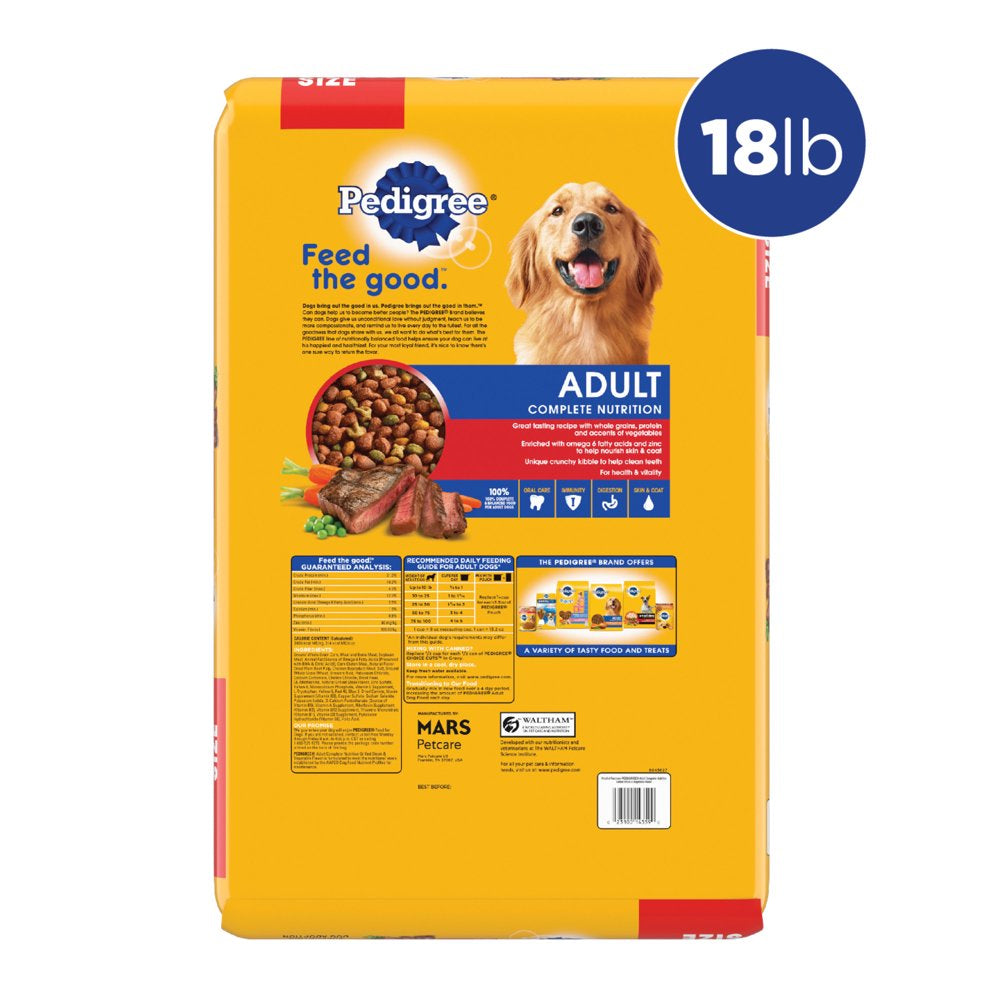 (4 Pack) PEDIGREE Complete Nutrition Grilled Steak & Vegetable Dry Dog Food for Adult Dog, 18 Lb. Bag