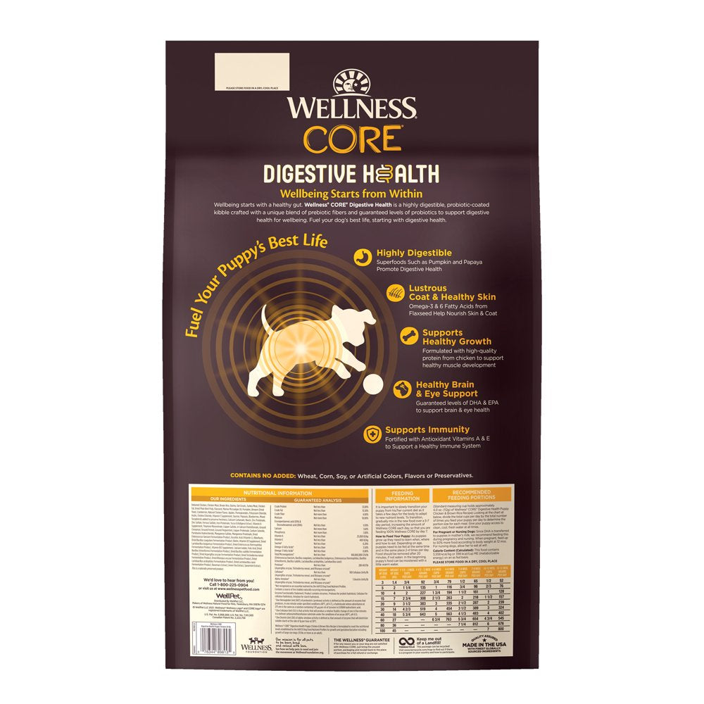 Wellness CORE Digestive Health Dry Puppy Food with Grains, 24 Pound Bag , Chicken Dog Food, Sensitive Stomach