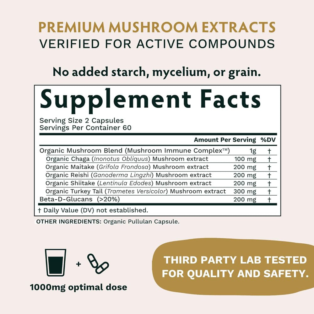 Tribe Organics Superfood Mushroom - Complex 1000Mg with Chaga,Reishi,Maitake Immune Boost - 120 Caps