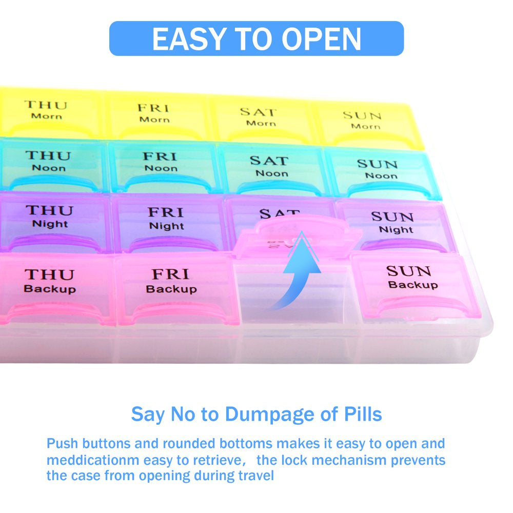 UUGEE Weekly Pill Organizer 4 Times a Day Portable 7 Day Medication Box