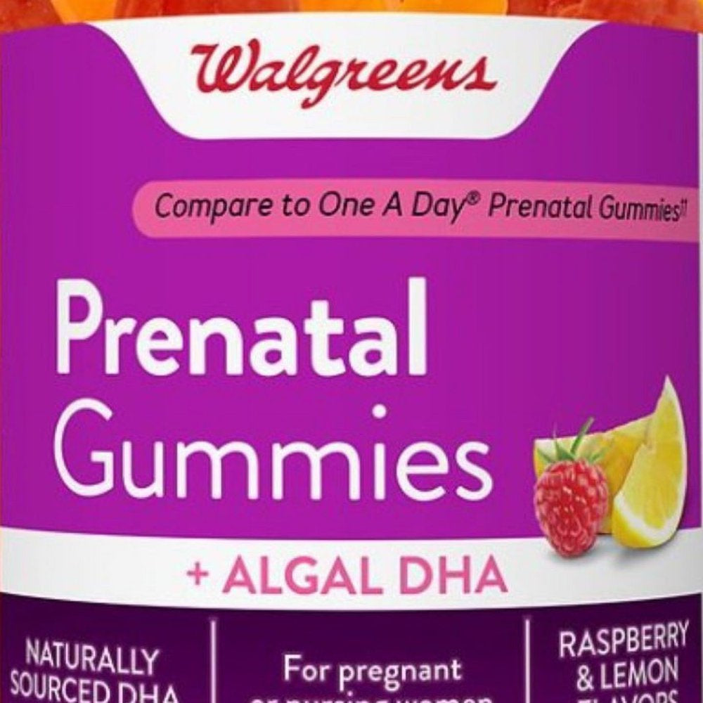 Walgreens Prenatal Gummies + Algal DHA Raspberry Lemon (Compare to One a Day Prenatal Gummies ) 60 Gummies *EN