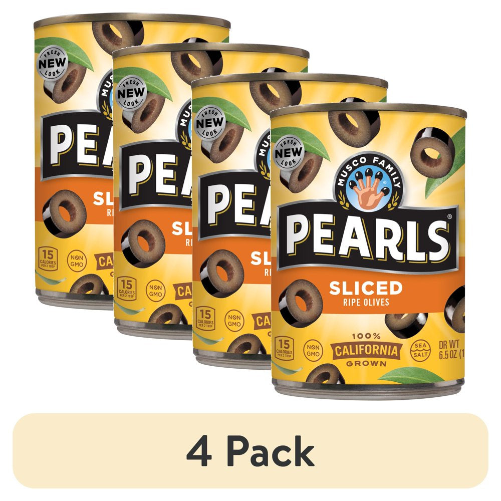 (4 Pack) Pearls California Ripe Olives, Sliced, 6.5 Oz