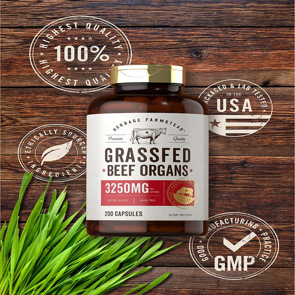 Grassfed Beef Organs | 3250Mg | 200 Capsules | by Herbage Farmstead