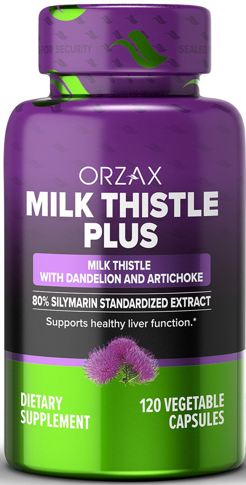 ORZAX Milk Thistle - Herbal Supplement with 80% Silymarin Supplement, Dandelion, Artichoke Extract - Supports Liver Health and Antioxidant Defense - 120 Vegetable Capsules