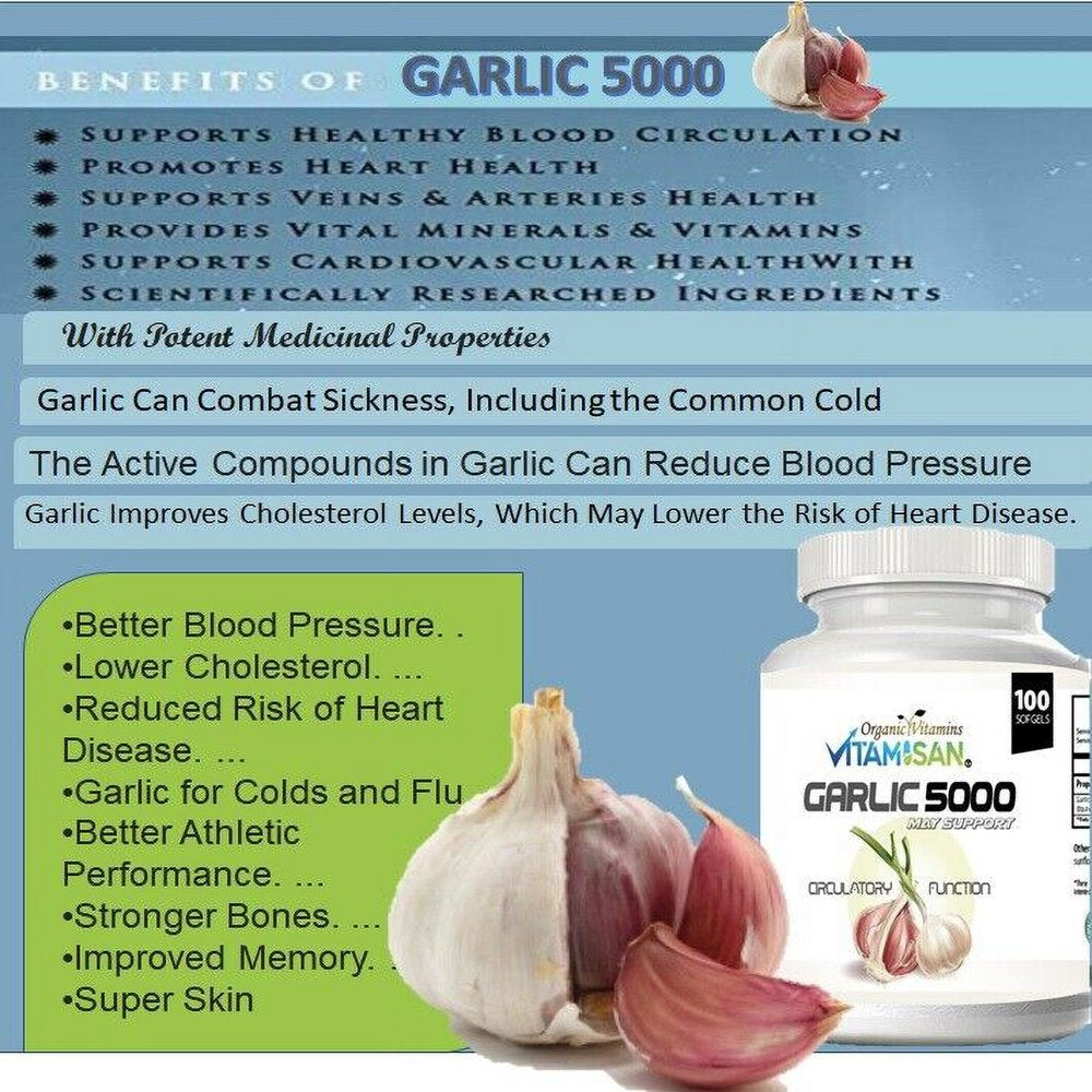 GARLIC EXTRACT 5000Mg CHOLESTEROL HEALTH ANTIOXIDANT SUPPLEMENT 100 PILL Gel (2 Pack)