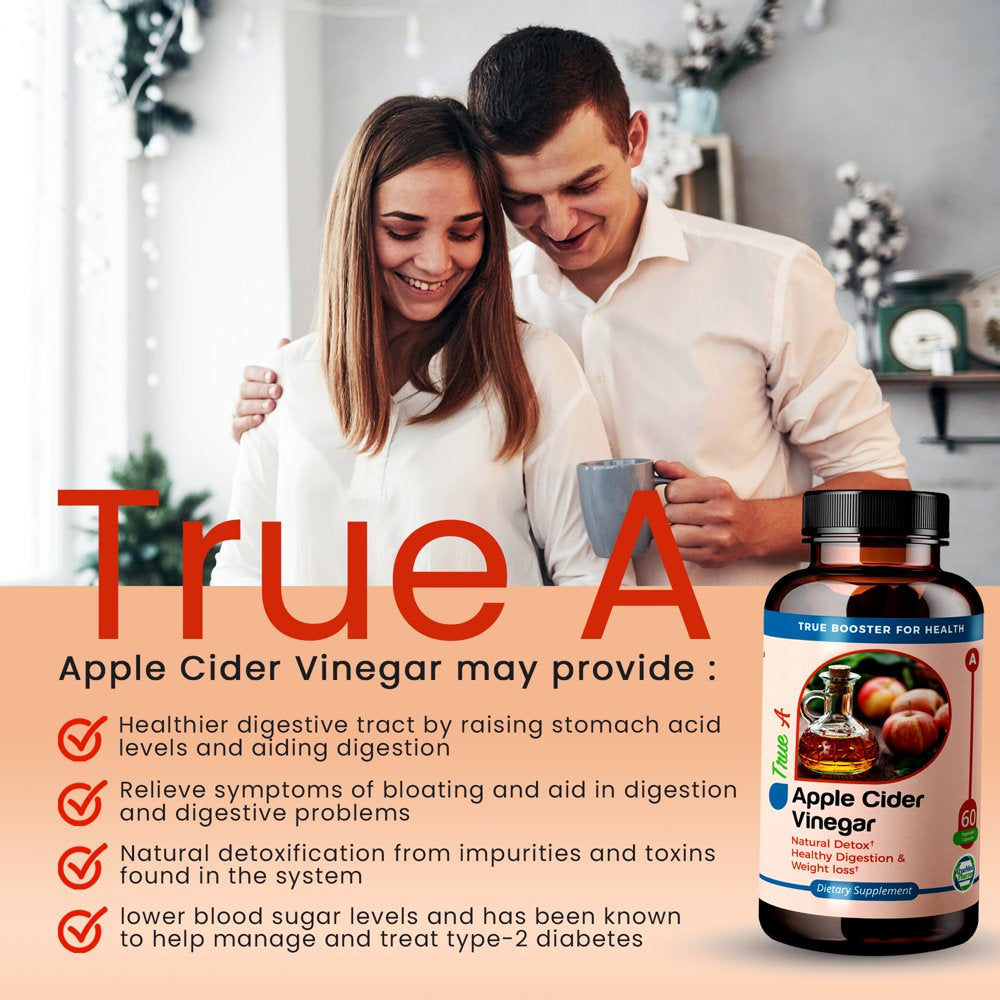 Truemed Apple Cider Vinegar Vitamin B6 Vitamin B12 Healthy Digestion and Weight Loss Supplements 750 Mg 60 Capsules