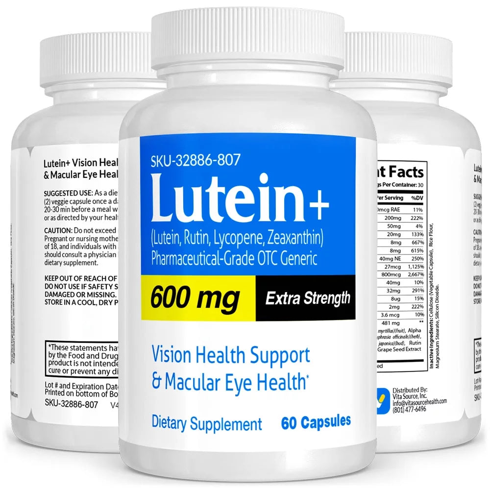 Lutein Pharmaceutical Grade OTC, Eye Vitamins with Lutein, Zeaxanthin 20 Mg 60 Ct, Vitasource
