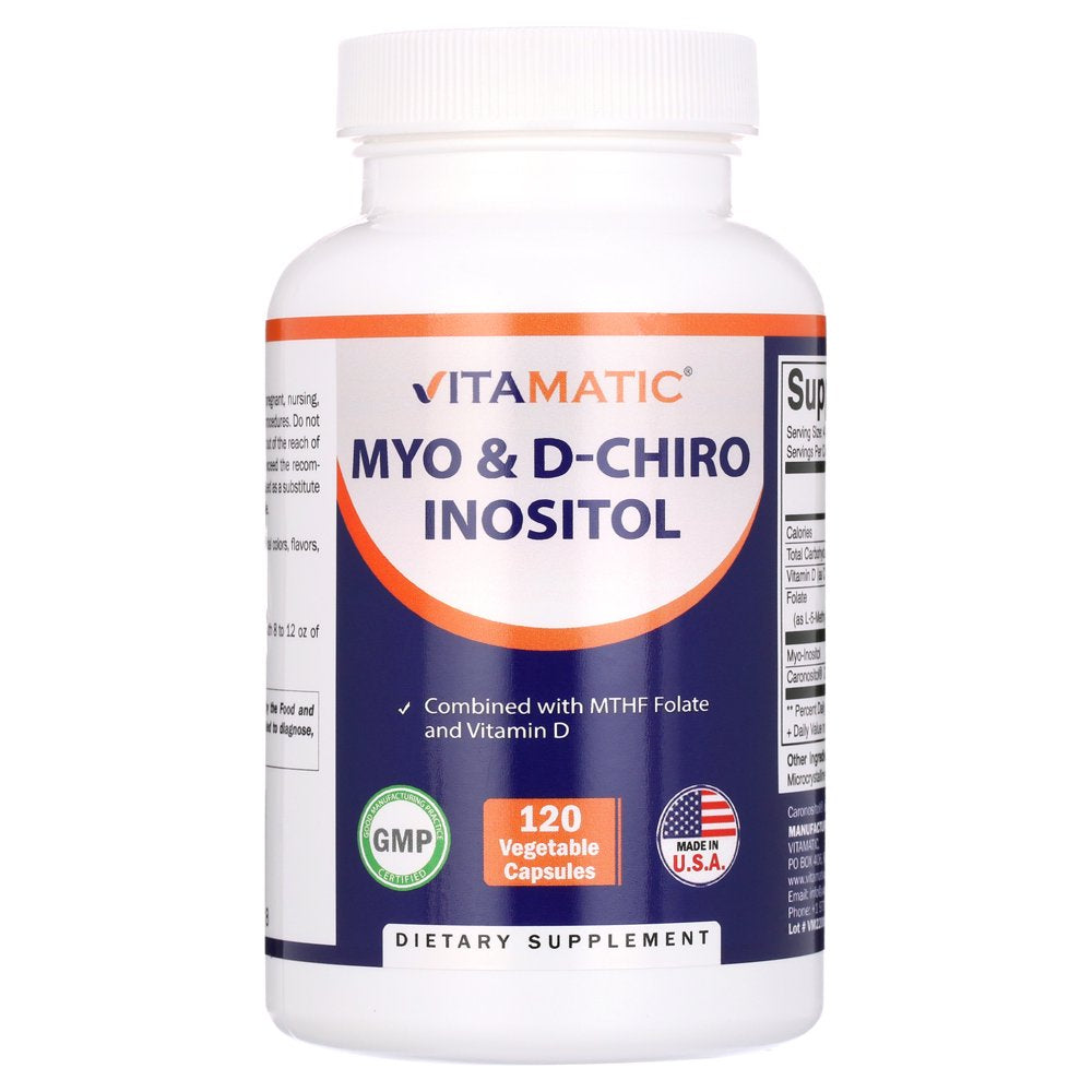 2 Pack Vitamatic Myo-Inositol and D-Chiro Inositol plus Folate and Vitamin D, 2000Mg 120 Capsules